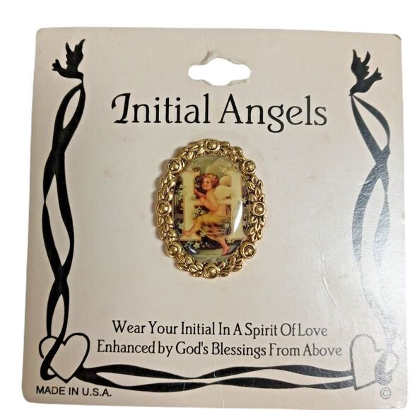 Vintage Initial H Pin Gold Tone Victorian Angel Cherub VTG - Picture 5 of 12